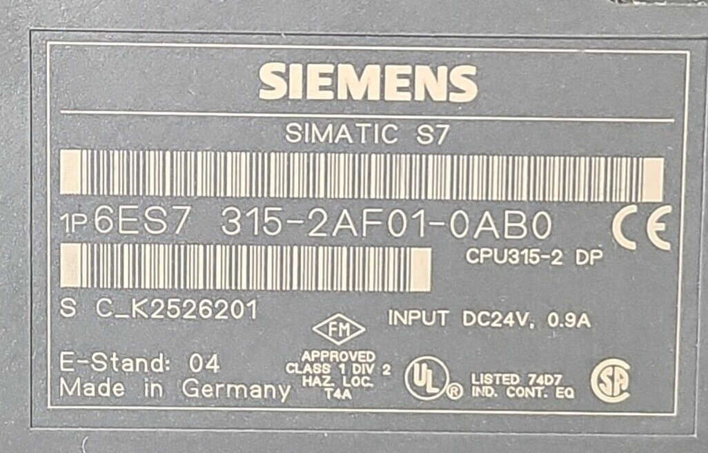 SIEMENS 6ES7 315-2AF01-0AB0 CPU 315-DP Module      (BIN4.4.5)