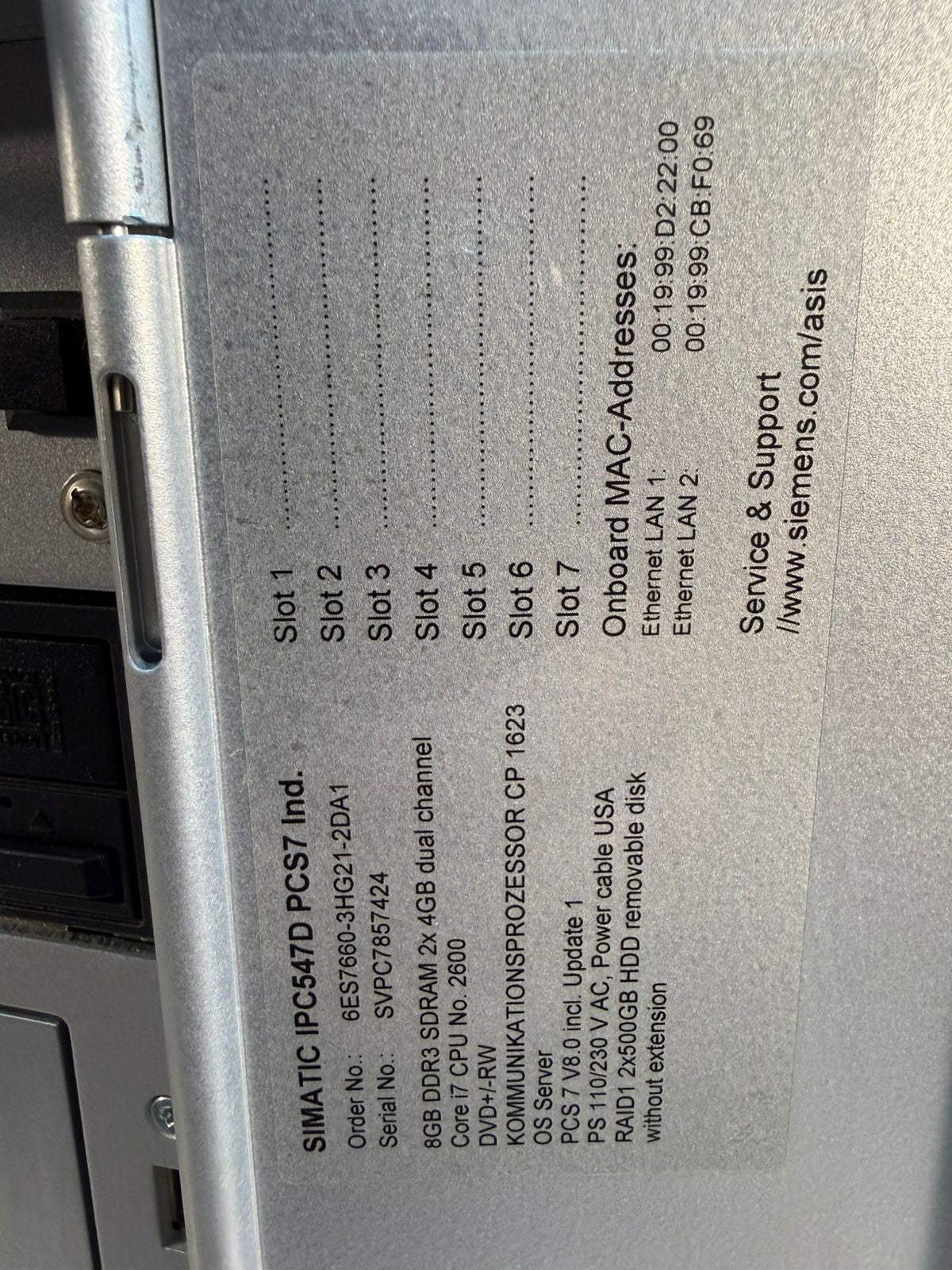 *3066 Siemens Simatic IPC547D PCS7 6ES7660-3HG21-2DA1          (10.3.2)
