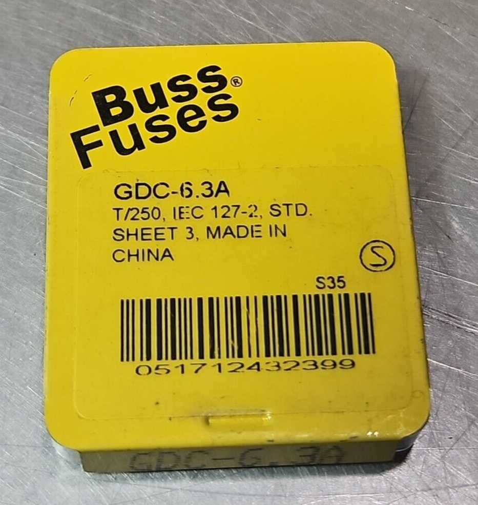 BUSSMANN GDC-6.3A Fuse T/250 pk w/2 boxes                                loc4A28