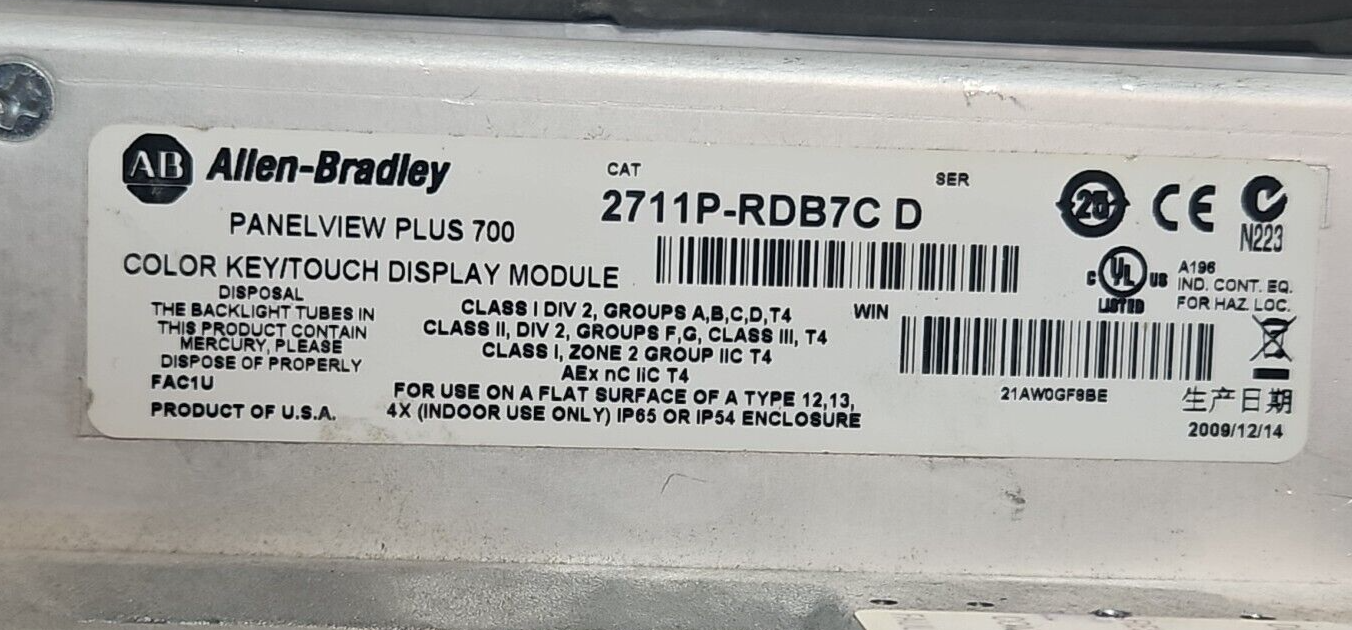 Allen Bradley 2711P-B7C4D6 Ser A PanelView Plus 700                     (BIN543)