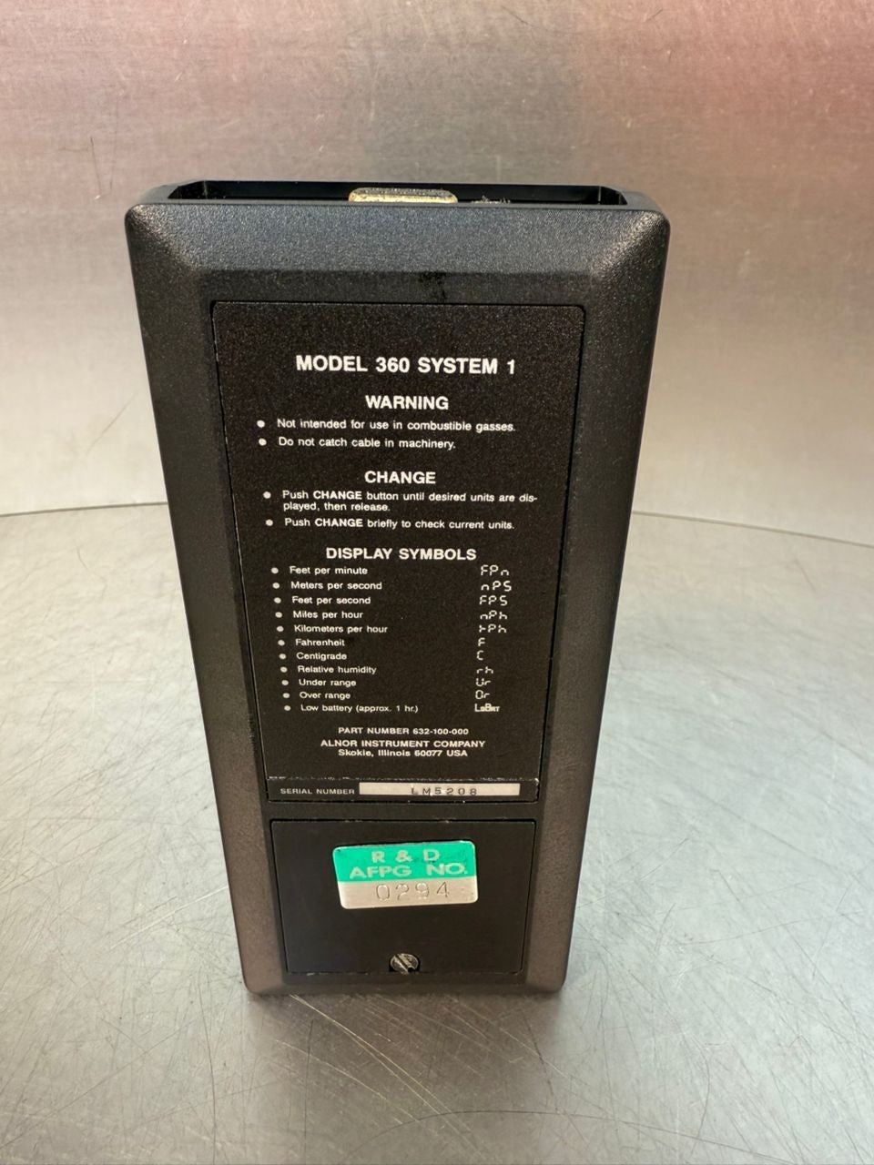 Alnor Model 360 System 1  Pn- 632-100-000      (7.3.4)