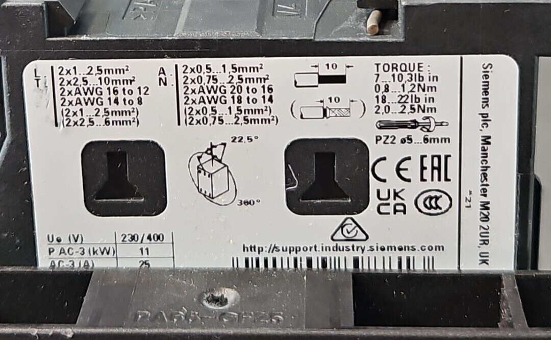 Siemens 3RT25261AK60 4Pole Contactor 25A 11kW 120Vdc Coil               (BIN412)