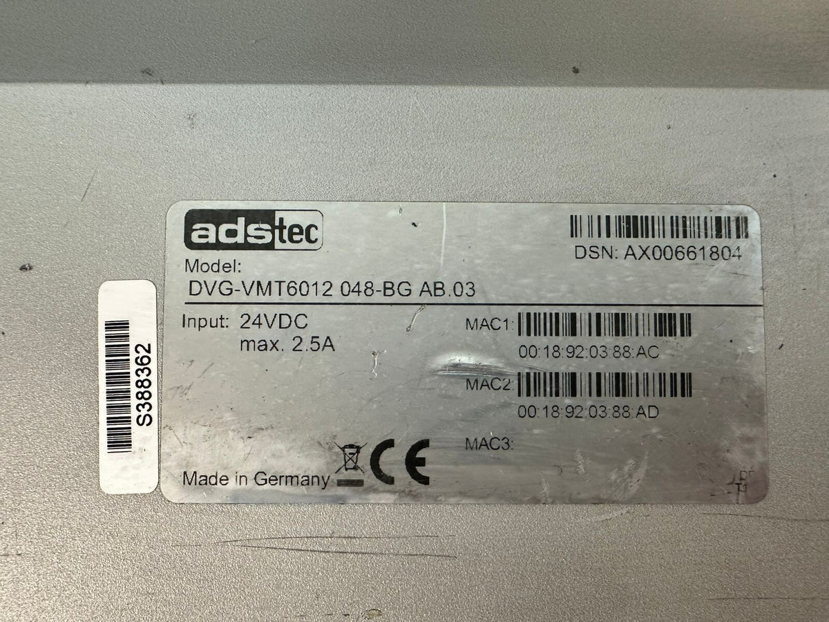 AdsTec DVG-VMT6012 Digital Display Screen Ind.  Comp 24VDC 2.5Amp (10.5.5)