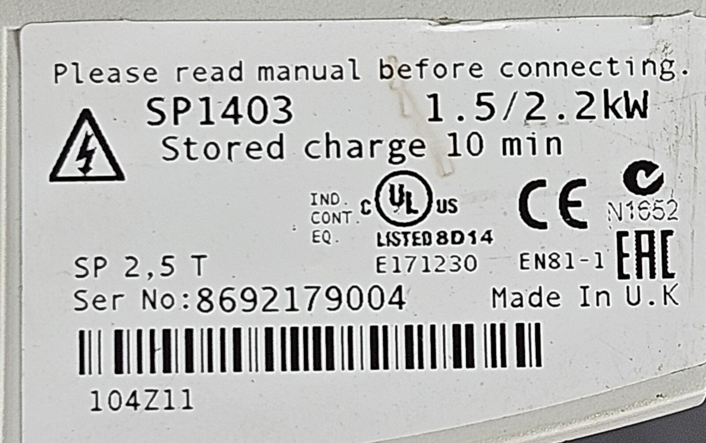 Emerson SP1403 Inverter 1.5/2.2 kw 380-480V  50-60Hz                    (BIN311)