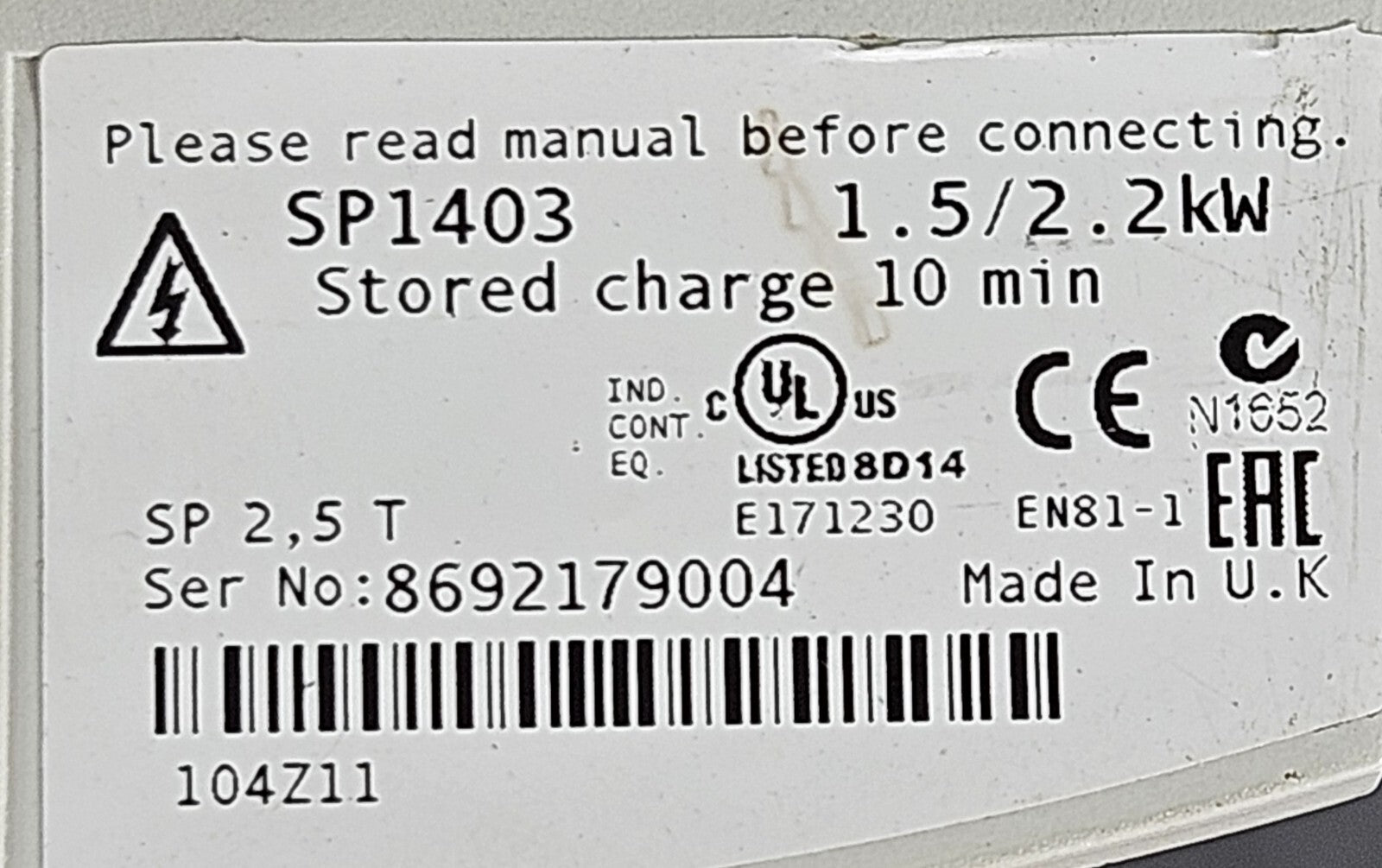 Emerson SP1403 Inverter 1.5/2.2 kw 380-480V  50-60Hz                    (BIN311)