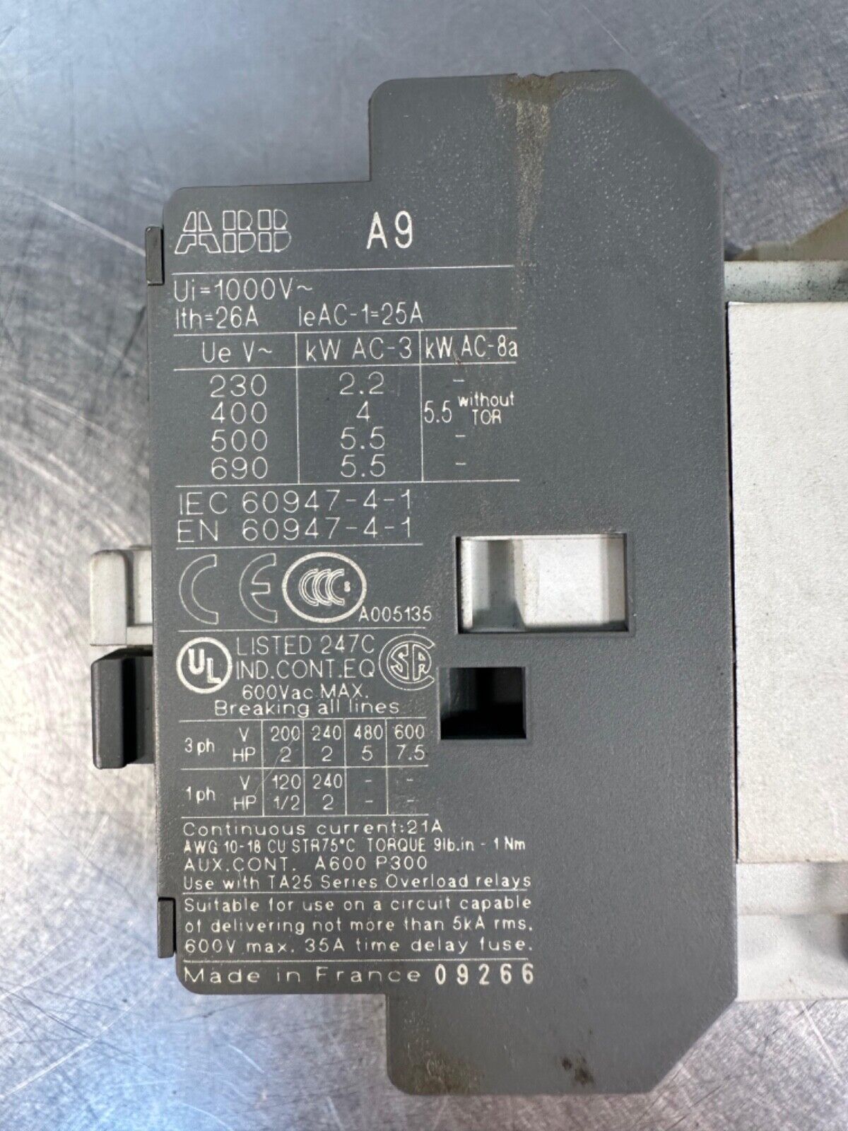 Abb A9-30-10 Contactor  Ui-1000V Coil (4D-39)