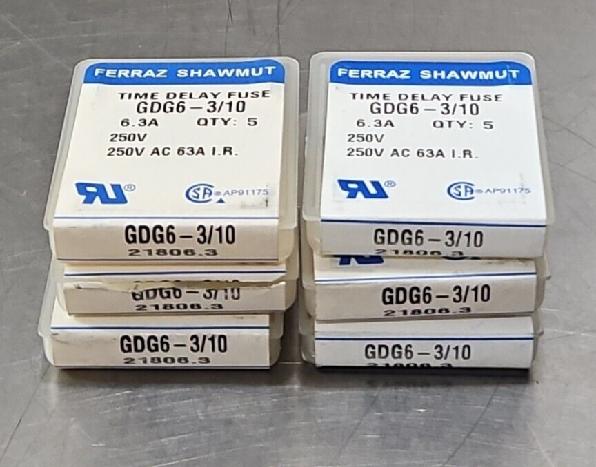 Ferraz Shawmut GDG6 - 3/10 Time Delay Fuse 6.3A 250V  Pckw/6 box         loc4E16