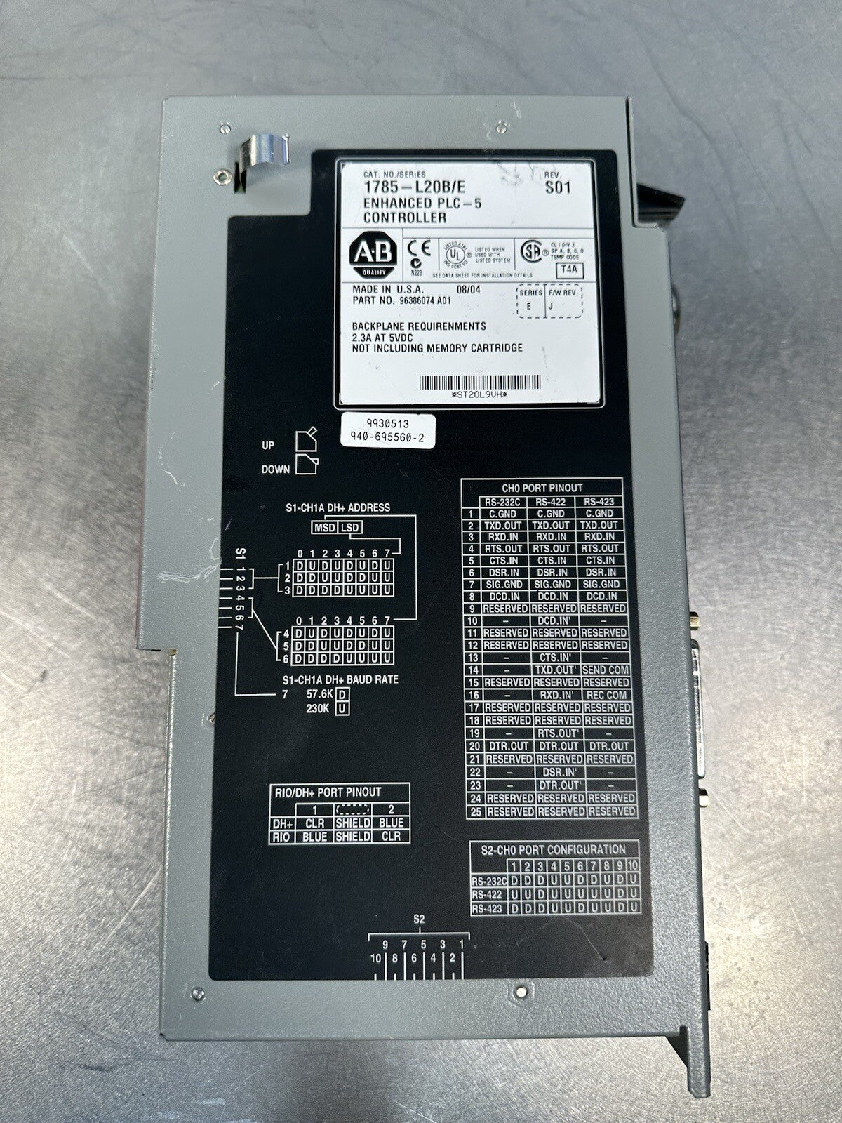 Allen Bradley 1785-L20B /E Rev J  S01 Enhanced Plc-5 Controller (BIN-1.2.3)