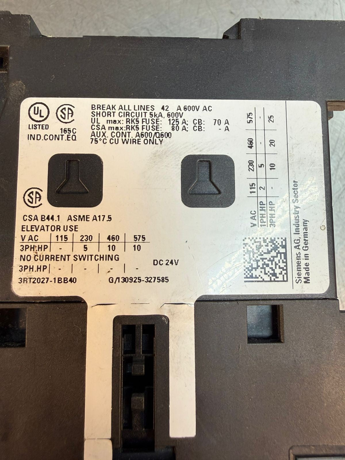 Siemens 3RT2027-1BB40 Sirius Power Contactor     (3.5.2)