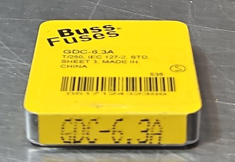 BUSSMANN GDC-6.3A Fuse T/250 pk w/2 boxes                                loc4A28