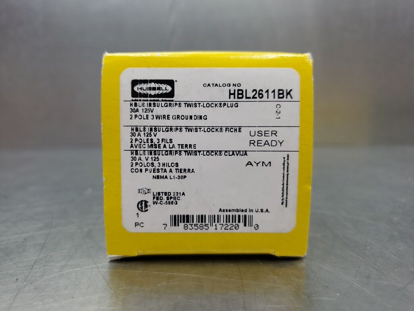 Hubbell HBL2611BM Twist-Lock Plug, 30A, 125V, 2-Pole.                      4D-41