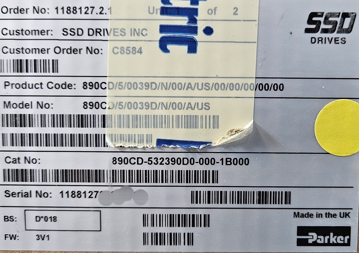 Parker Hannifin 890CD/5/0039B/N/00/A/US Servo Drive                     (BIN564)