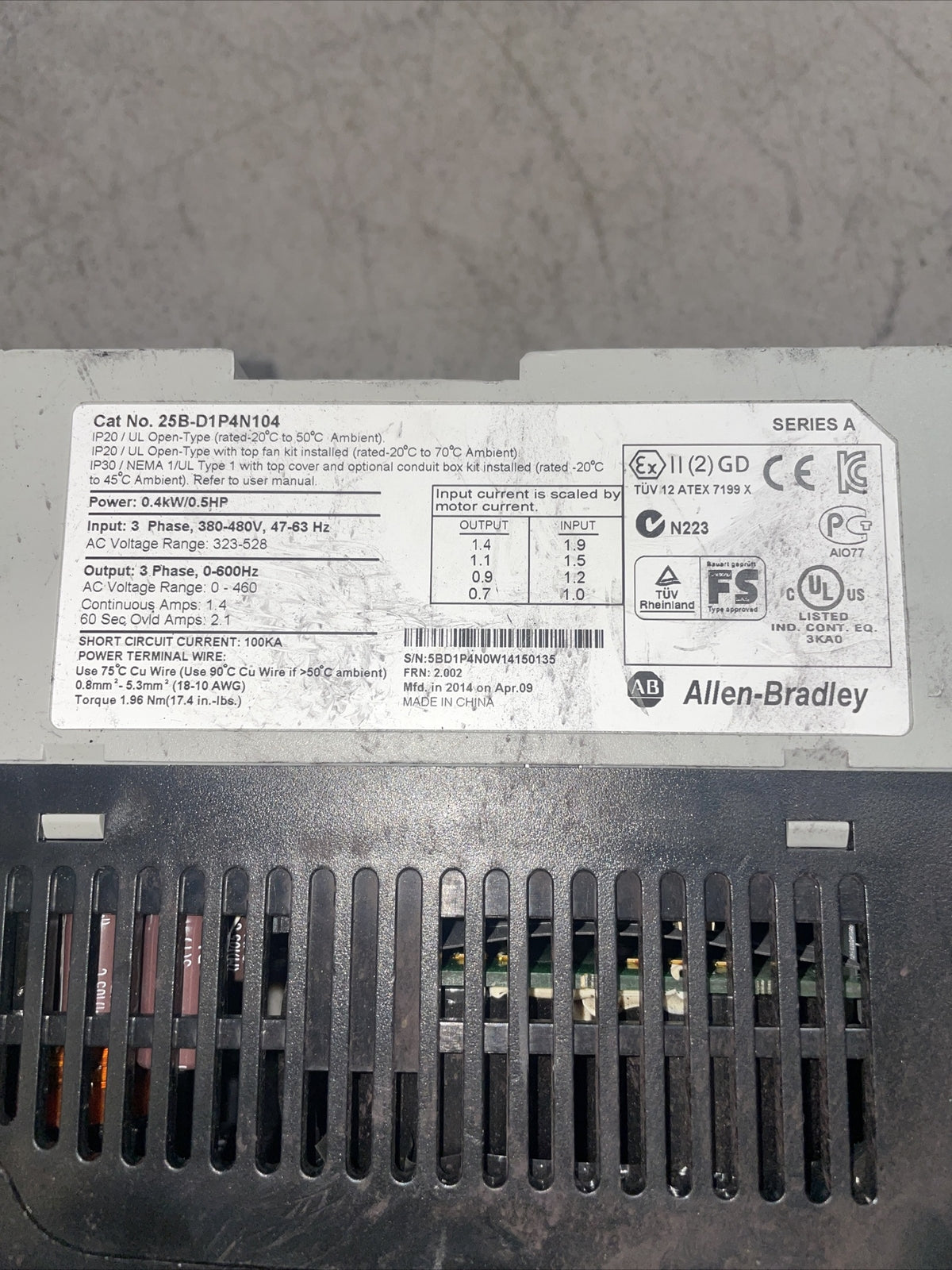 Allen-Bradley PowerFlex 525 25B-D1P4N104  0.4kW 0.5Hp AC Drive - @1D