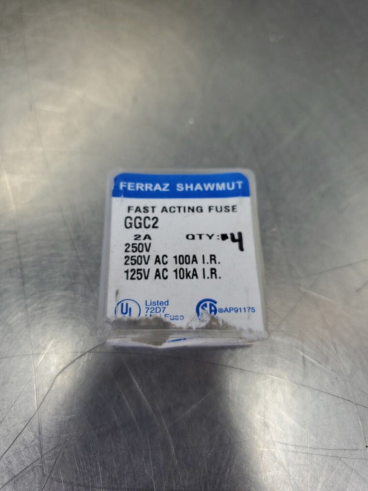 Ferraz Shawmut GGC2 250V 2A 1/4" x 1-1/4" Time Delay Fuse, Lot of 4.       4C-38