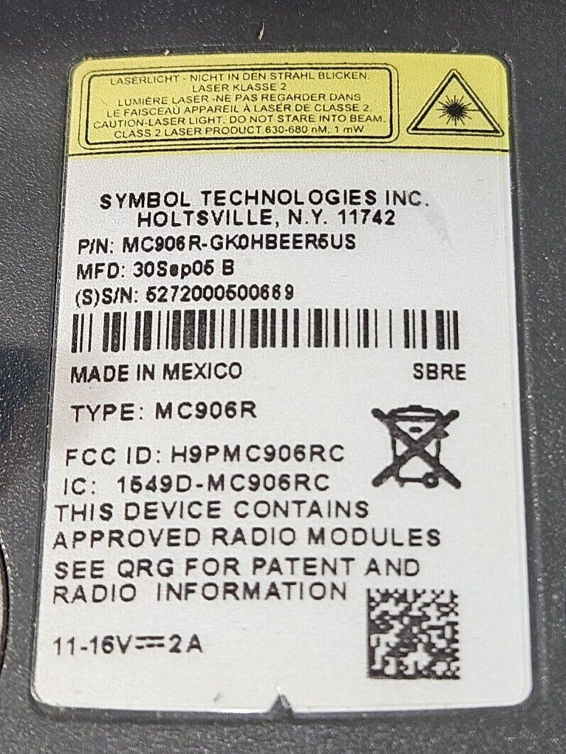 Zebra Motorola Symbol MC906R Handheld Rugged Standard Imager Scanner    (BIN344)
