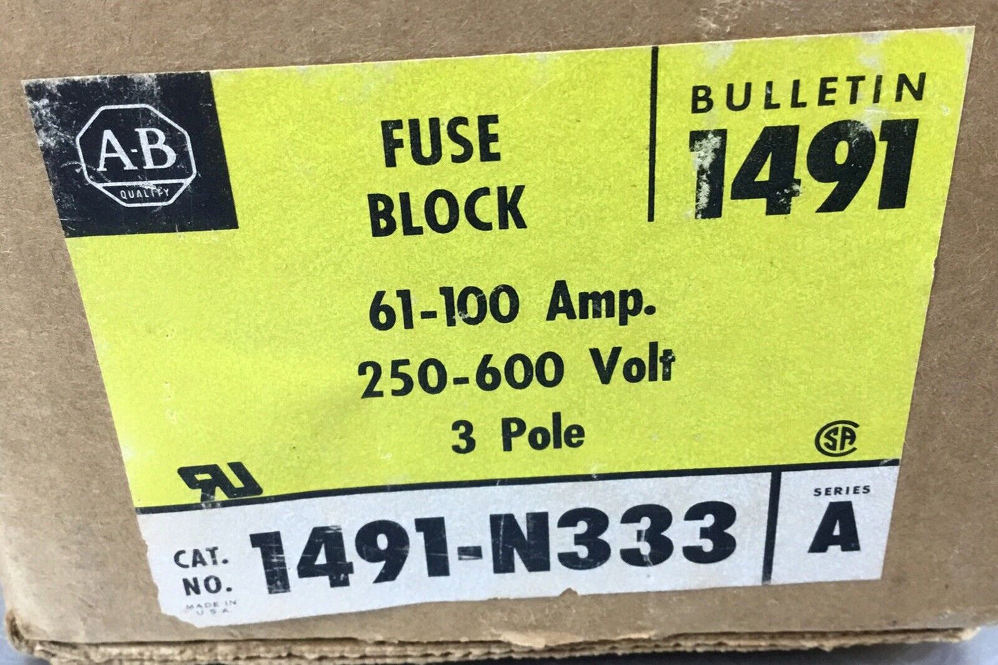 Allen Bradley 1491-N333 /A 250-600V 61-100A 3P Fuse Block **(only 1 block) 4B-28