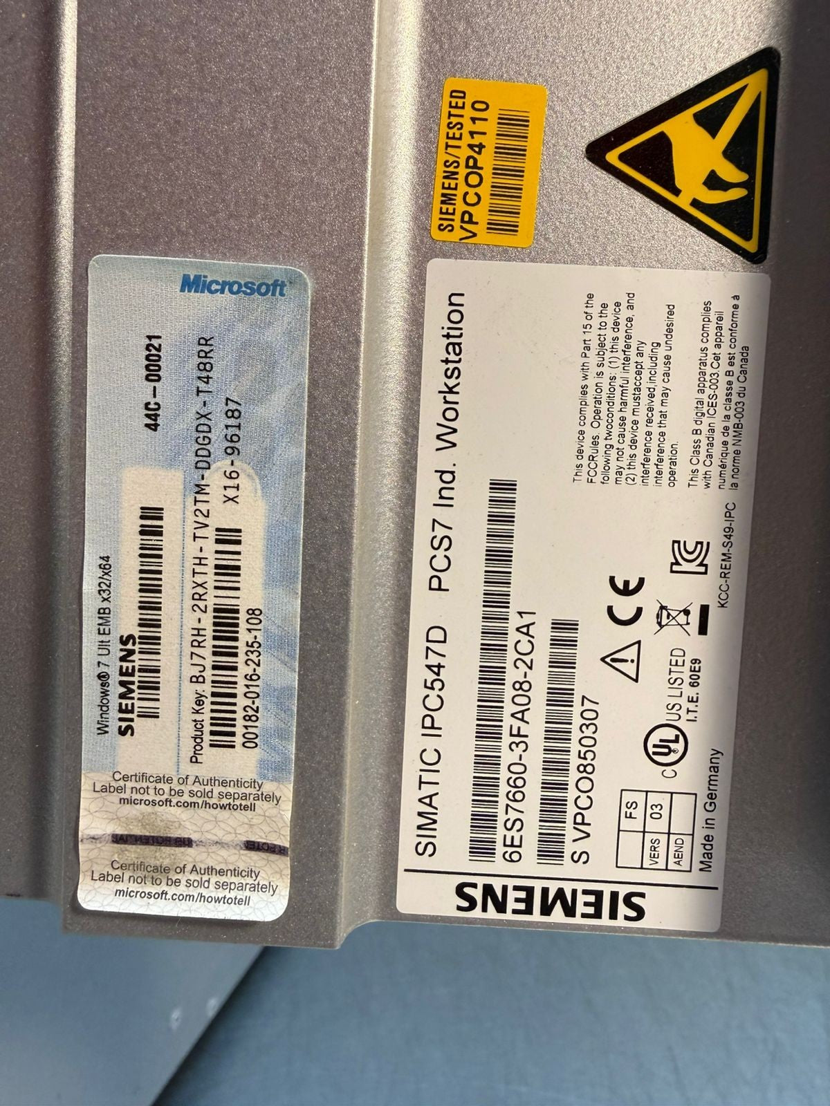 *3065 Siemens Simatic IPC547D PCS7 6ES7660-3FA08-2CA1                    (9.6.4)