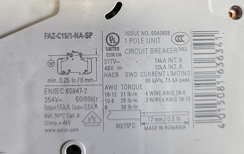 EATON  FAZ-C15/1-NA 15A (BIN354)