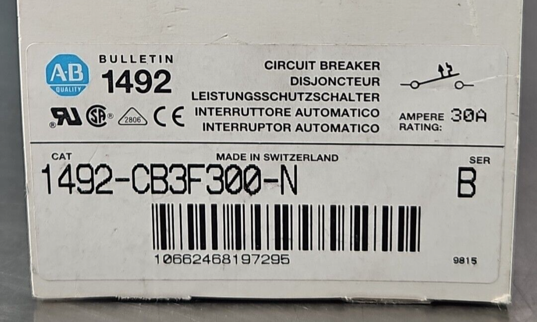 Allen Bradley 1492-CB3F300-N SerB 30A Circuit Breaker                    loc4A11