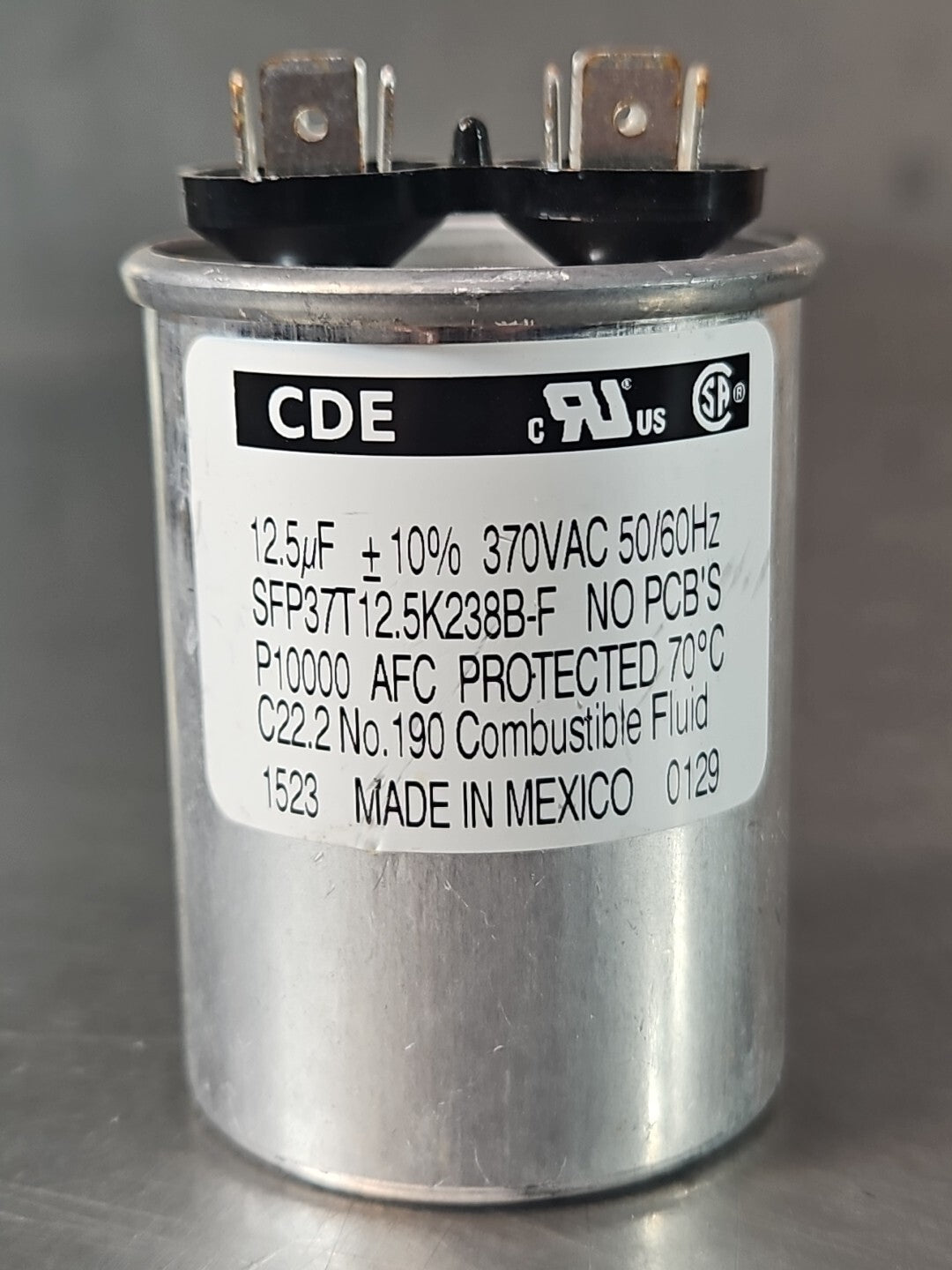 CDE SFP37T12.5K238B-F  12.5uf + 10% 370 VAC 50-60 Hz Capacitor    (BIN335)