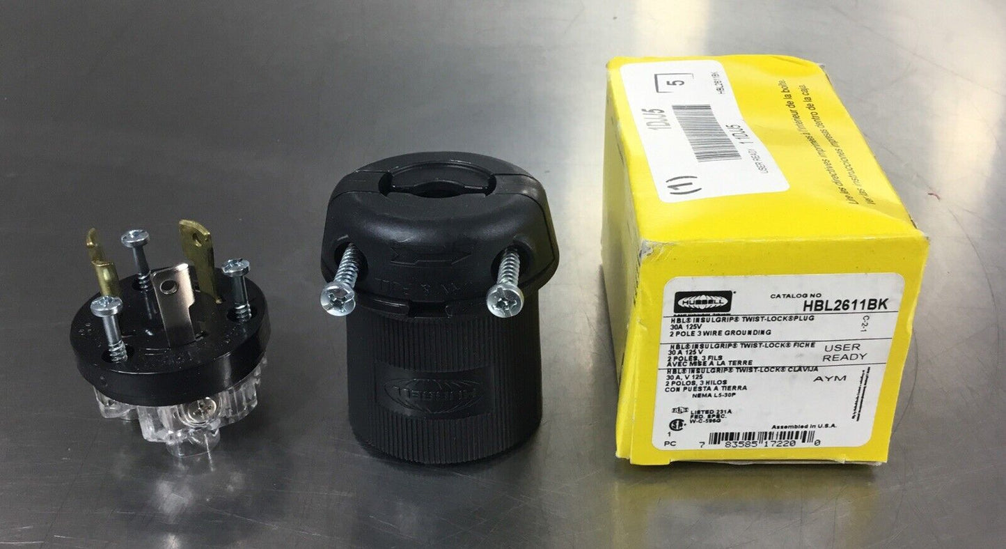 HUBBELL HBL2611BK TWIST-LOCK PLUG, 30A 125V 2P 3W GROUNDING       4E-36