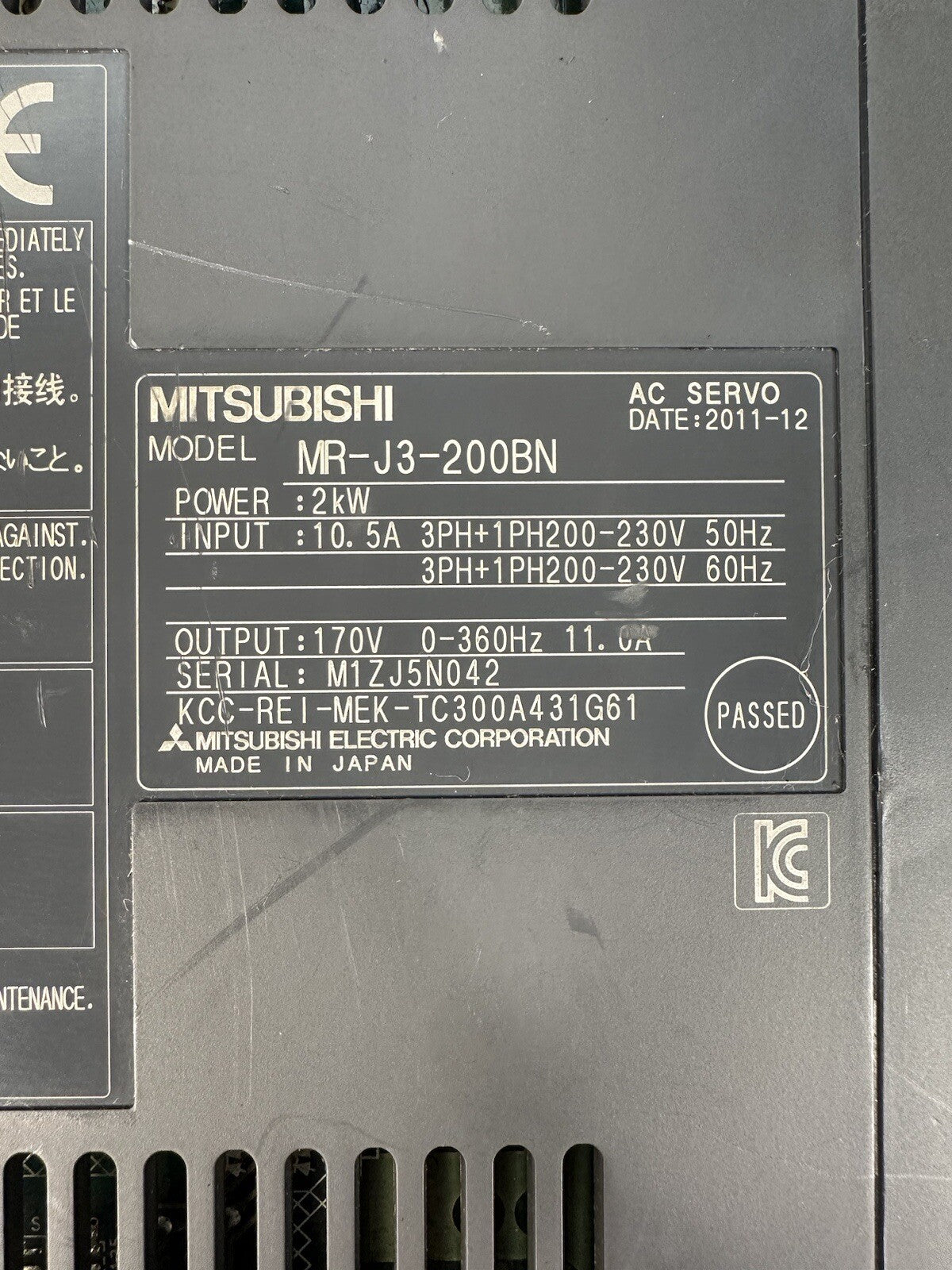 MITSUBISHI MR-J3-200BN AC Servo Driver MRJ3200BN (BIN-1.2.4)