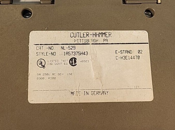 Cutler-Hammer  NL-500 Simulator/ NL-529   Relay                      (BIN3.5.1)