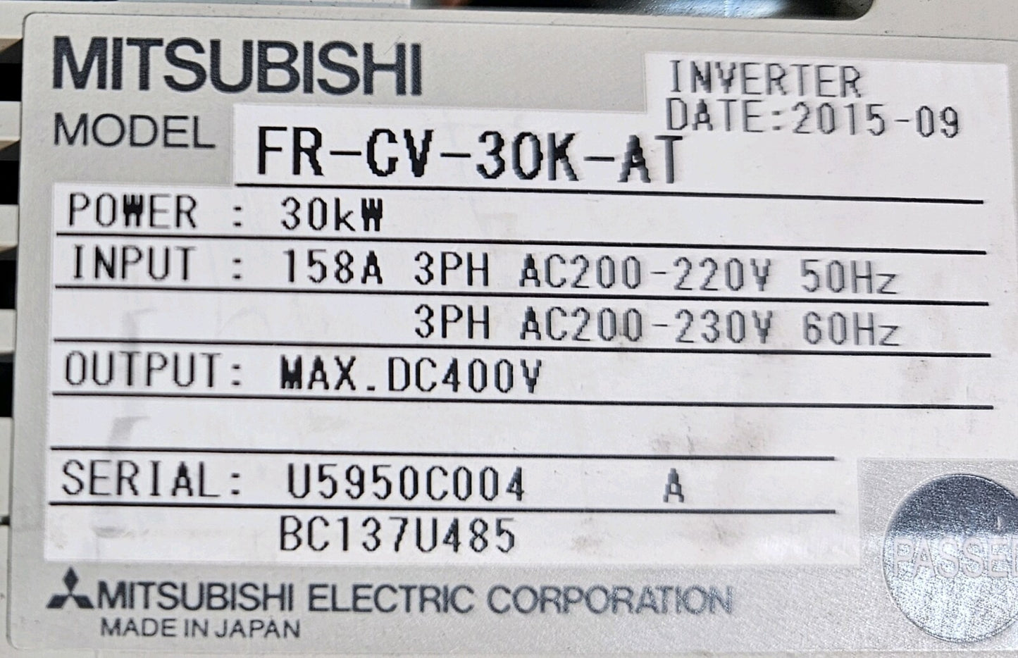 Mitsubishi FR-CV-30K-AT  Inverter                                       (BIN752)