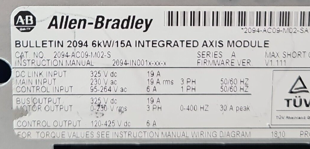 Allen Bradley 2094-AC09-M02-S Ser A Kinetix 6000 200/230V               (BIN134)