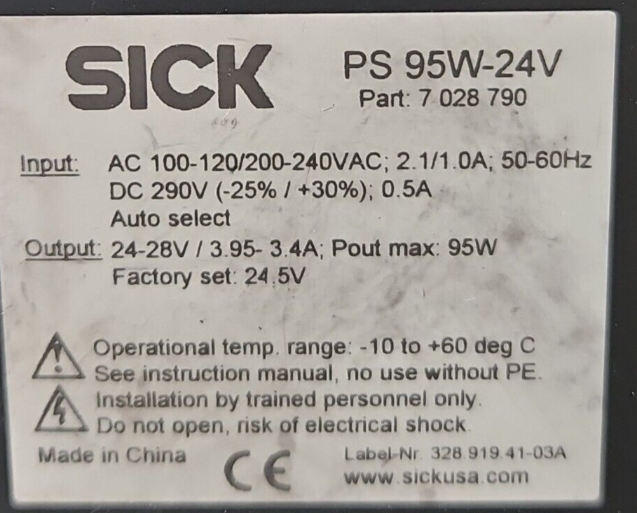 SICK  PS 95W-24V  Power Supply 24VDC 3.9A                                loc4A14