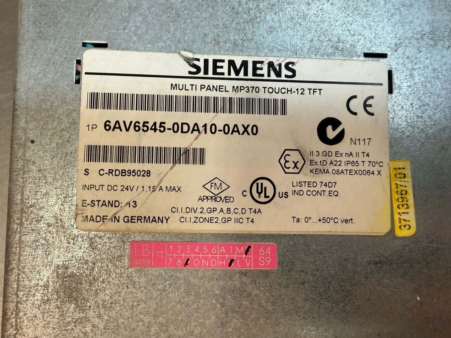 Siemens 6AV6545-0DA10-0AX0 Simatic MP 370 Touch 12-TFT             (8.6.6)