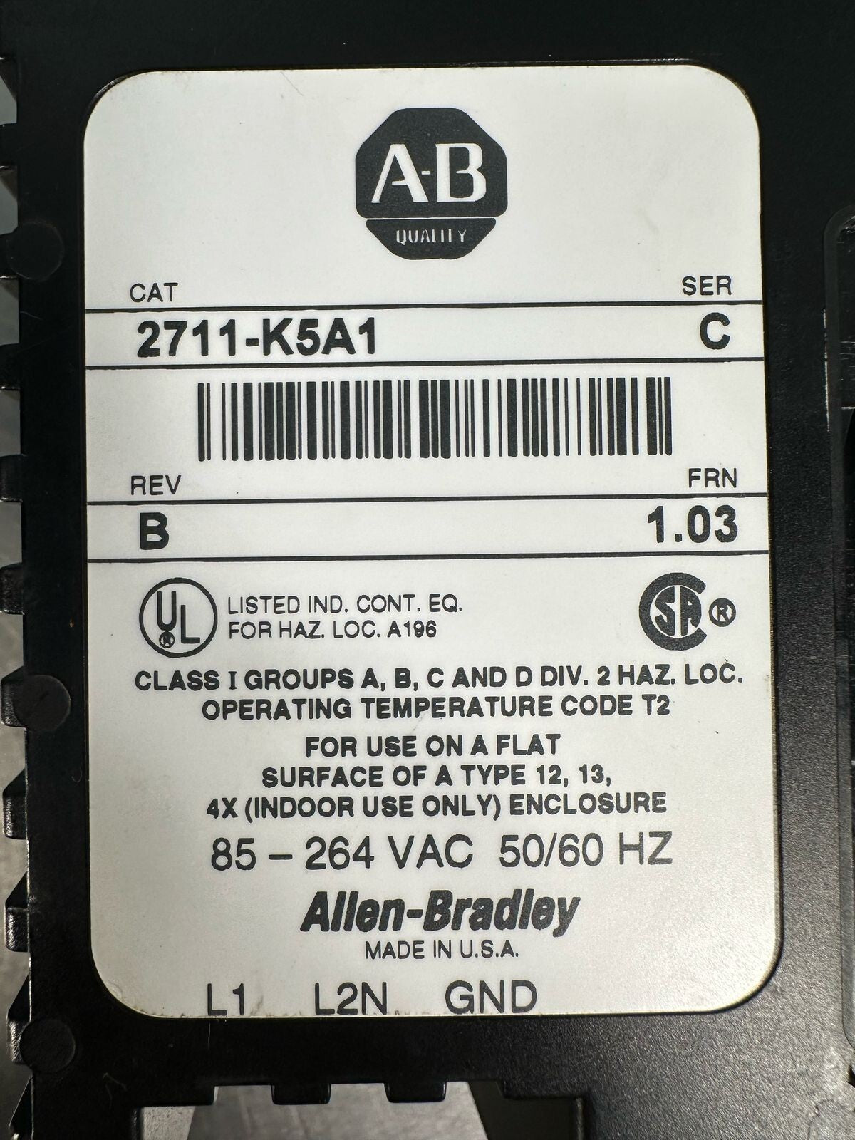 Allen Bradley 2711-K5A1 /C PanelView 550 5.5" Rev.B FRN 1.3 50/60Hz (5.5.5)