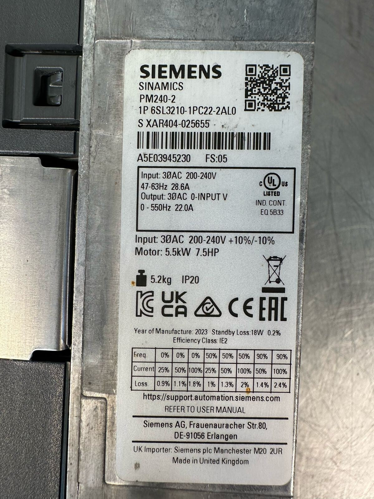Siemens 6SL3210-1PC22-2AL0  Sinamics PM240-2  6SL32101PC222AL0      (5.2.3)