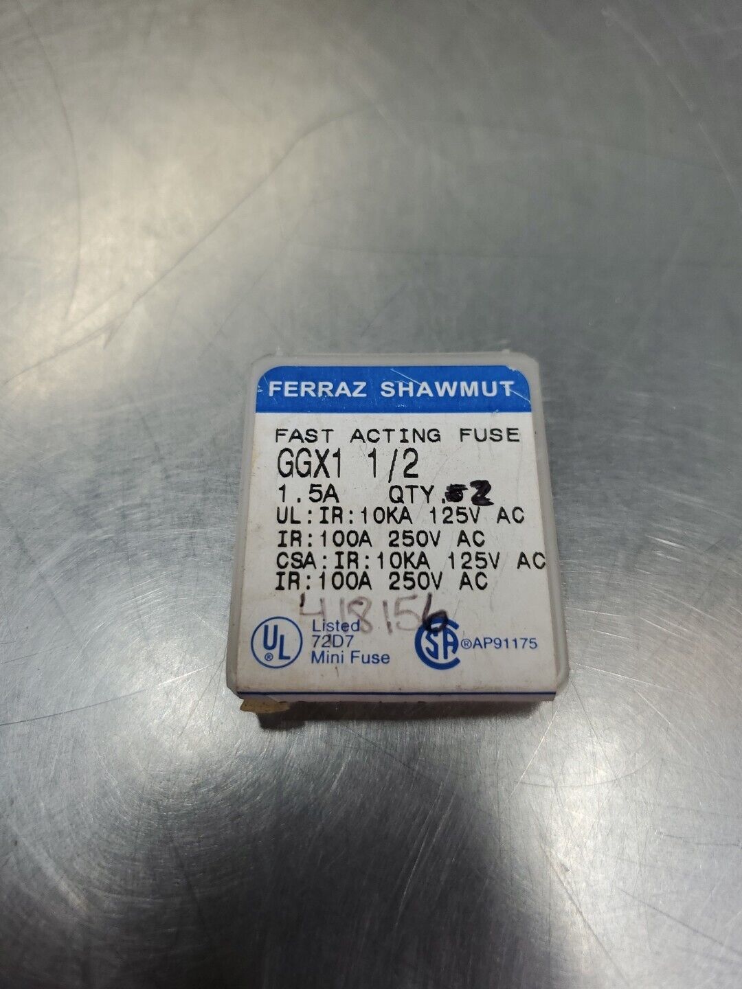 Ferraz Shawmut GGX 1/2 Fuse, 1.5A 125-250V, Lot of 2.                      4C-38