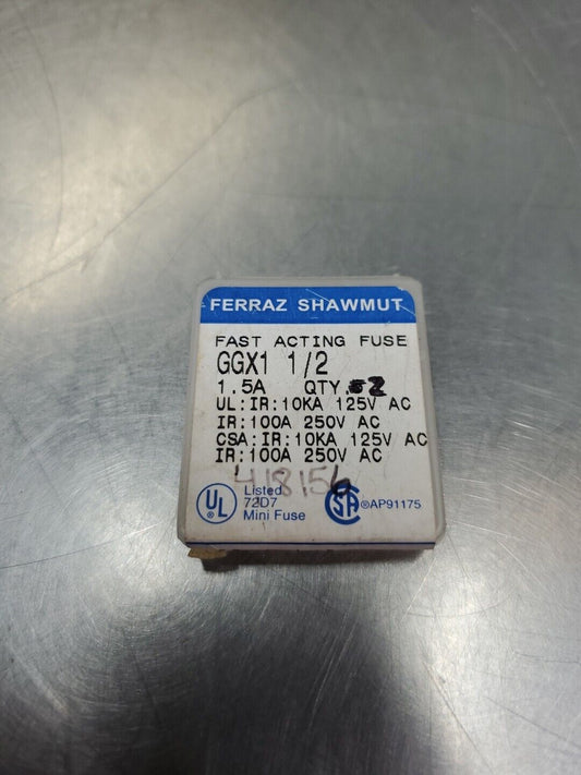 Ferraz Shawmut GGX 1/2 Fuse, 1.5A 125-250V, Lot of 2.                      4C-38