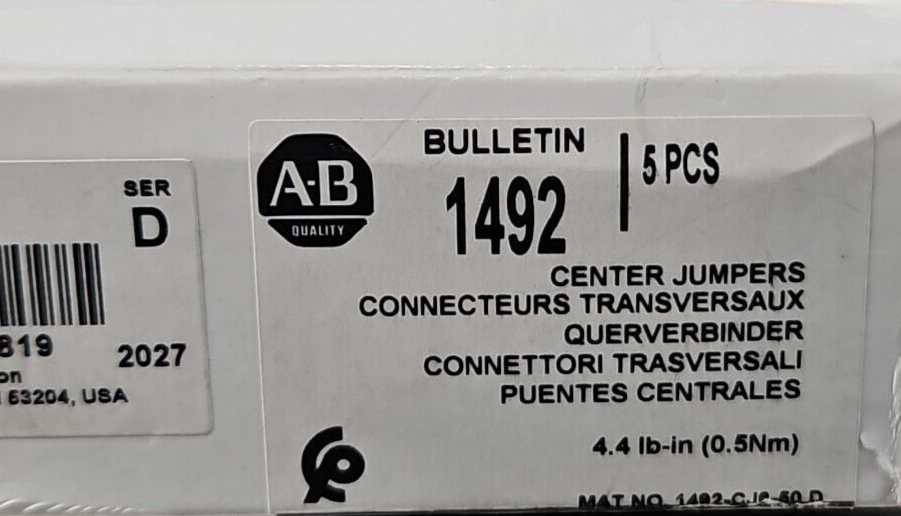 Allen Bradley 1492-CJ6-50 Ser D Center Jump box w/2.      Loc3D27