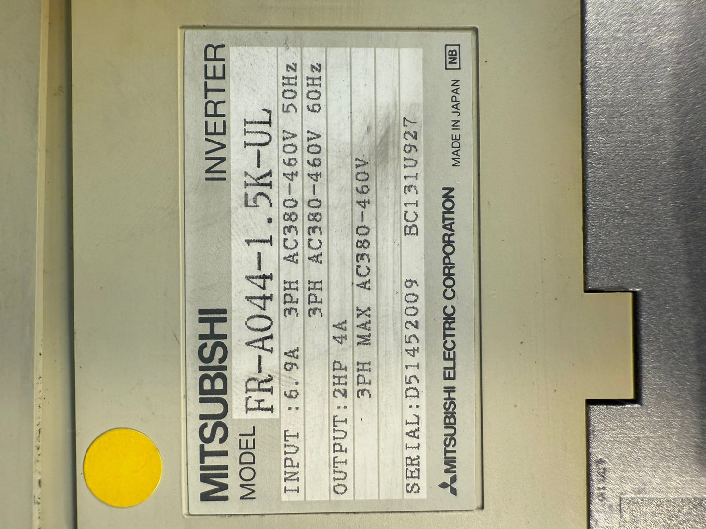 Mitsubishi FR-A044-1.5K-UL Variable Freq. Drive Invert 380/460V AC (10.4.2)