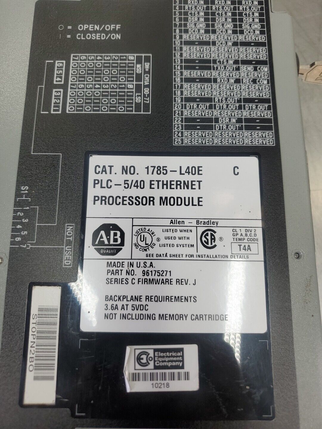 Allen Bradley 1785-L40E/C Ethernet Processor Module, Firm.Rev J.           3D-41
