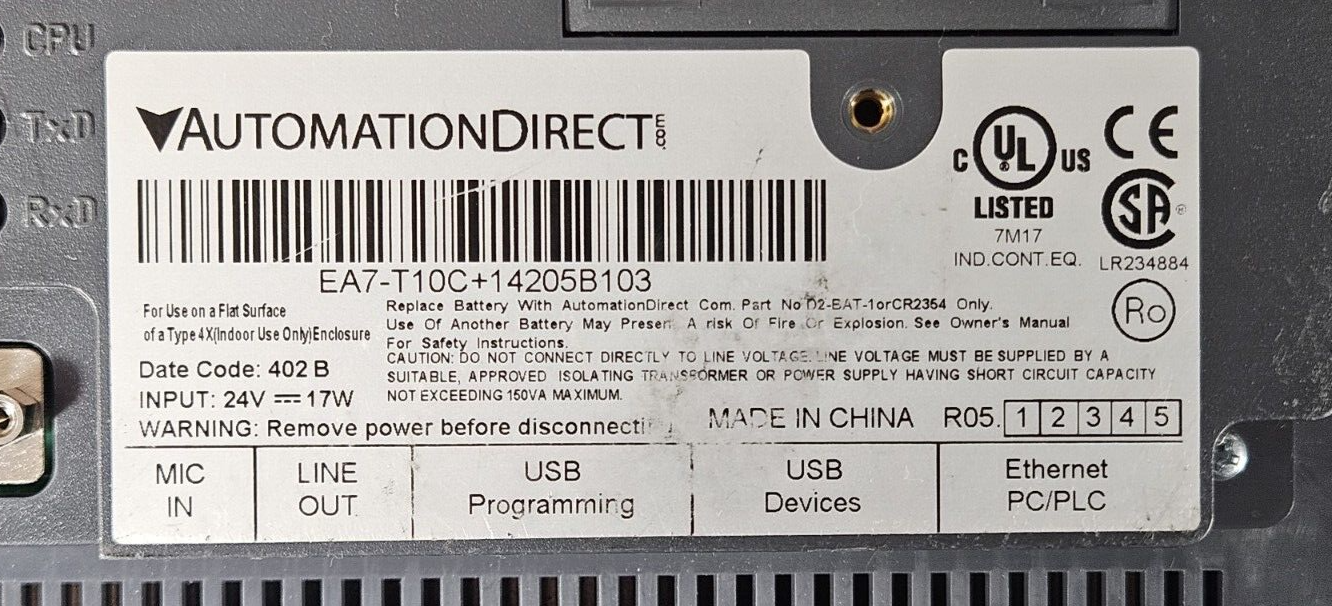 AutomationDirect EA7-T10C+14205B103 Panel View                          (BIN651)