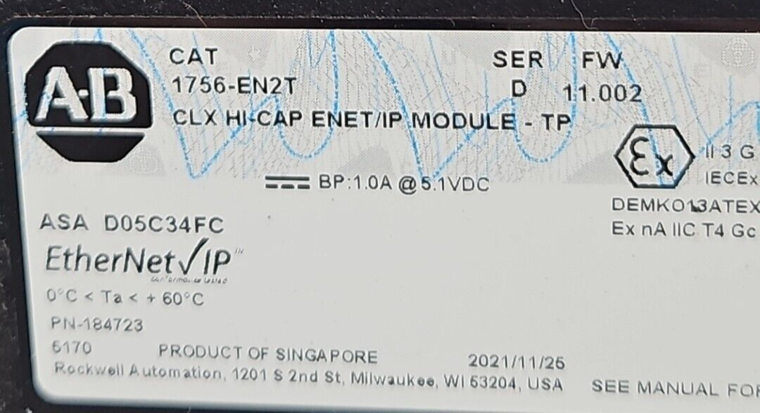 Allen Bradley 1756-EN2T Ser D ControlLogix ENet 10/100 Ethernet Bridge   loc3E38