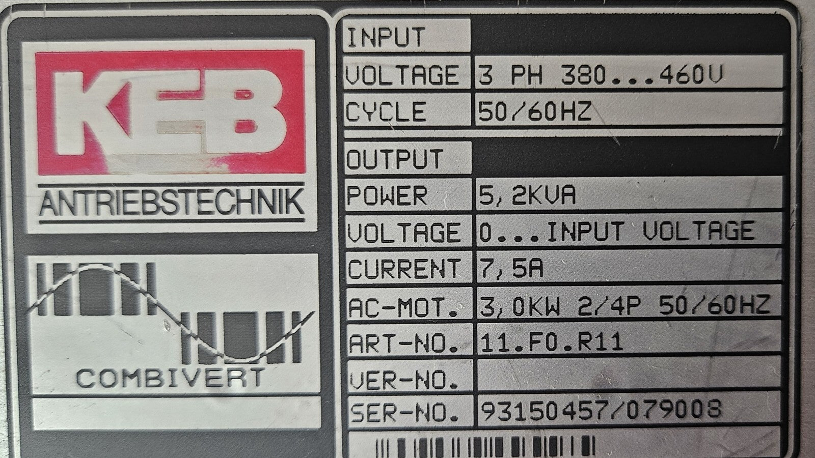 Keb Combivert 11.F0.R11 (93150457/079008) Drive                         (BIN554)