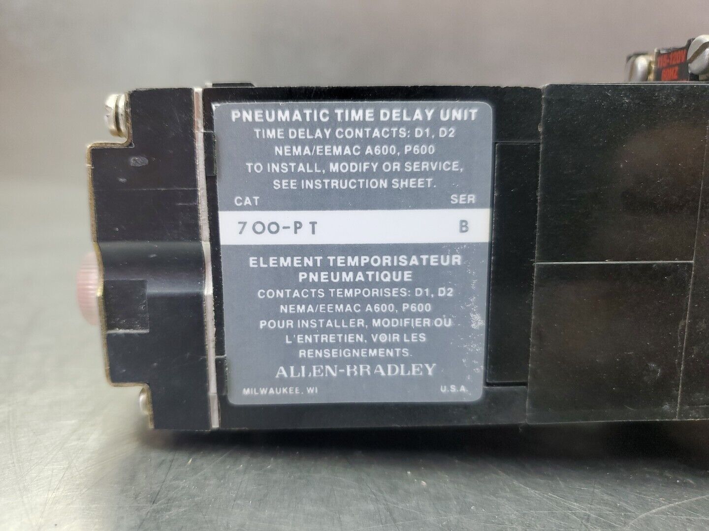 Allen Bradley 700-P000A1/B AC Relay w/700-PT/B Pneu. Time Delay Relay.     4E-36