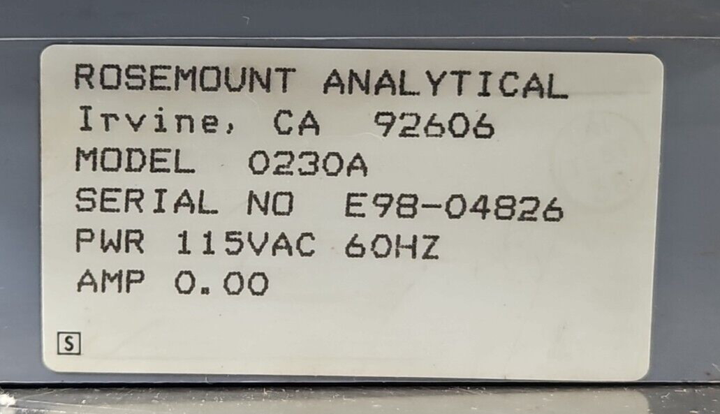 Rosemount 0230A Analytical Irvine CA 92606 115VAC 60Hz                   loc6C11