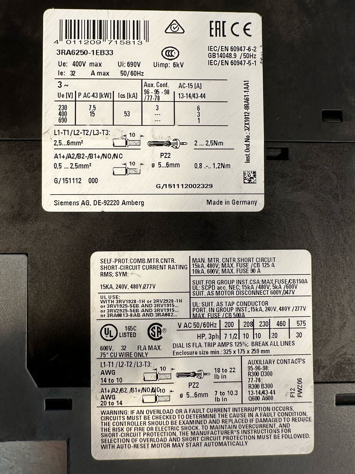 Siemens 3RA6250-1EB33 Sirius 3RA6 250-1EB33 3RA62501EB33         (6.4.1)