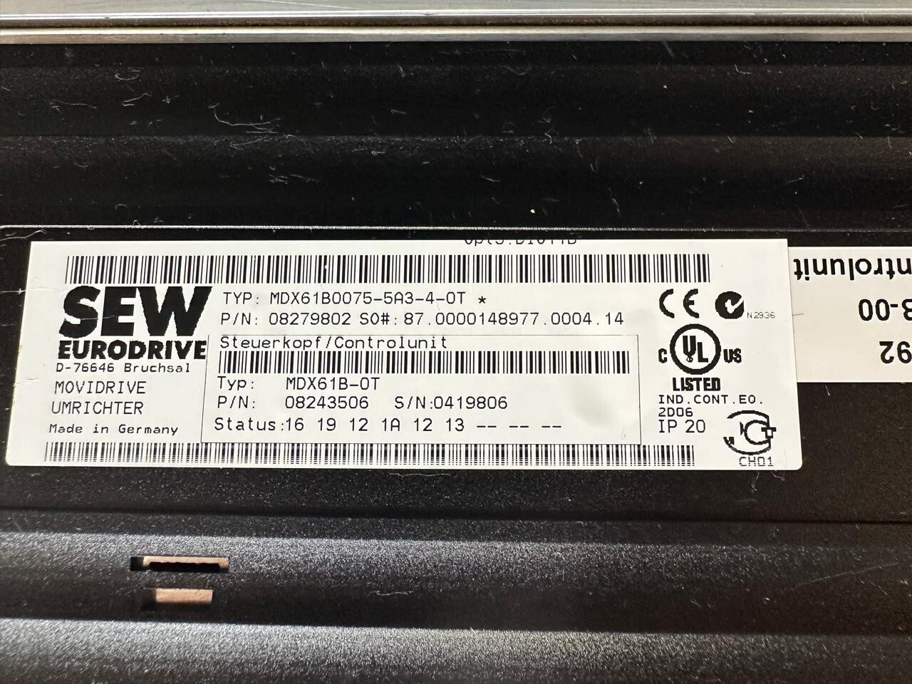 Sew Eurodrive MDX61B0075-5A3-4-0T MOVIDRIVE 08279802                (2.1.1)