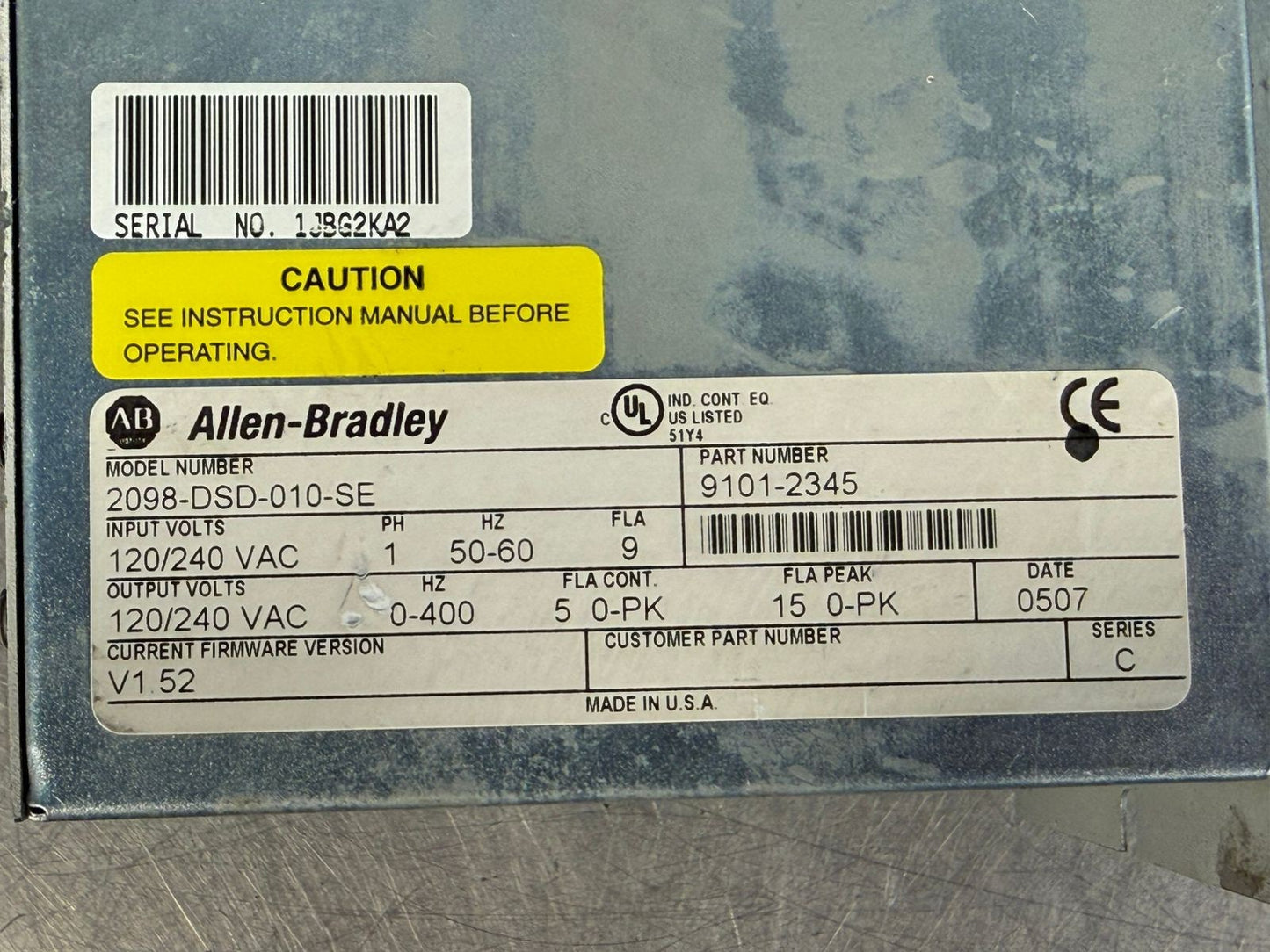 Allen-Bradley 2098-DSD-010-SE Input 120/240Vac Ph 1 50-60Hz      (8.5.1)