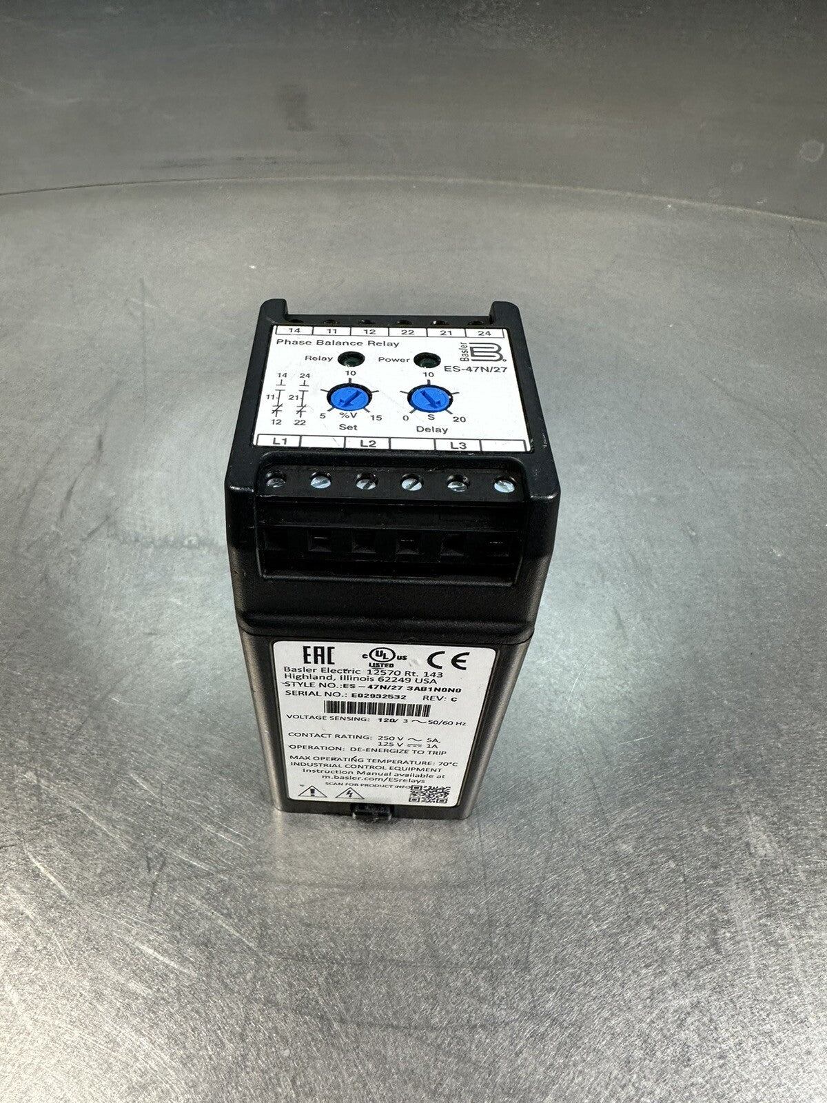Basler Electric ES-47N 3FB1N0N0 Phase Balance RELAY (BIN-1.1)