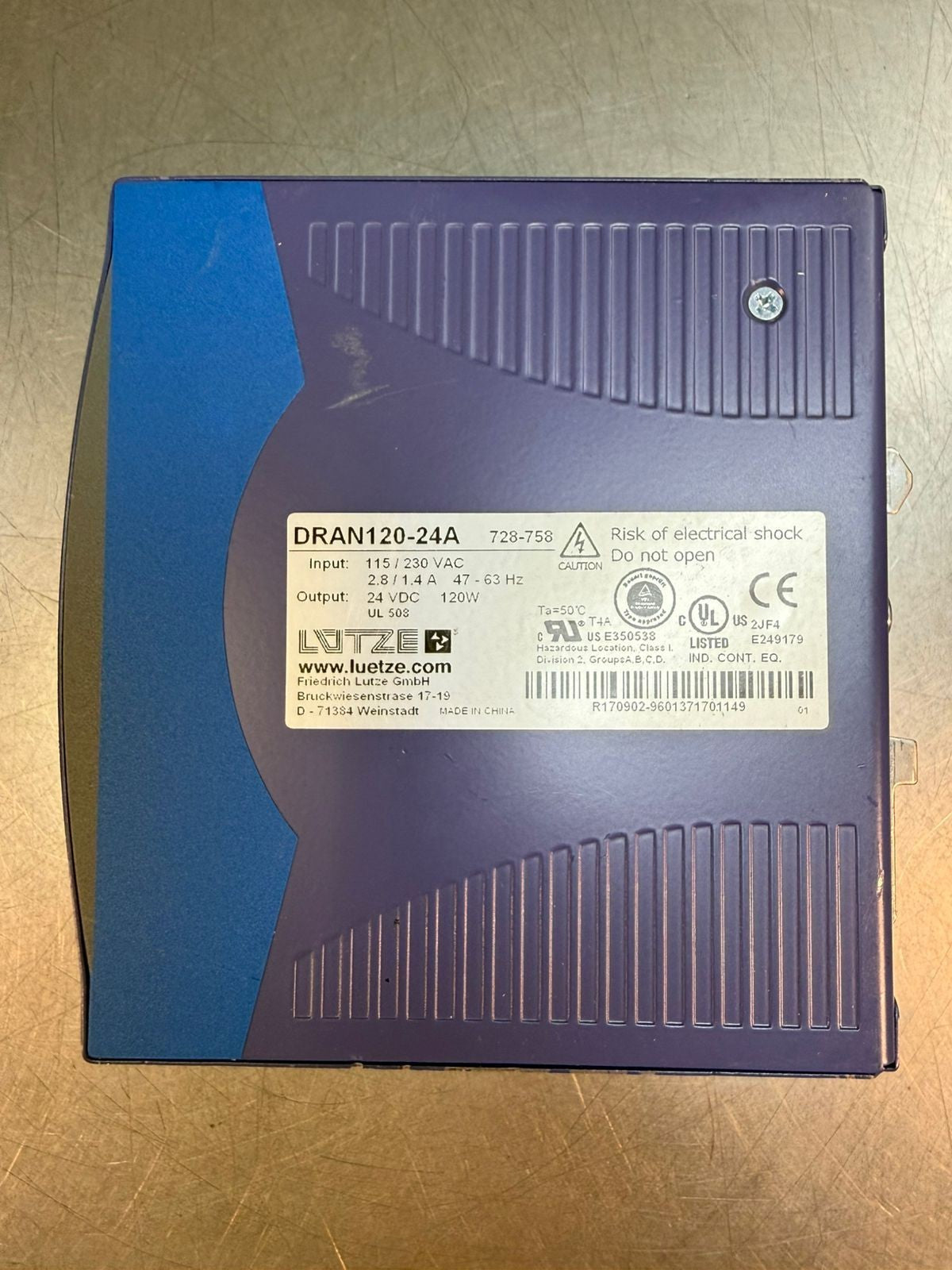 Lutze DRAN120-24A Power Supply 24VDC          (7.2.1)