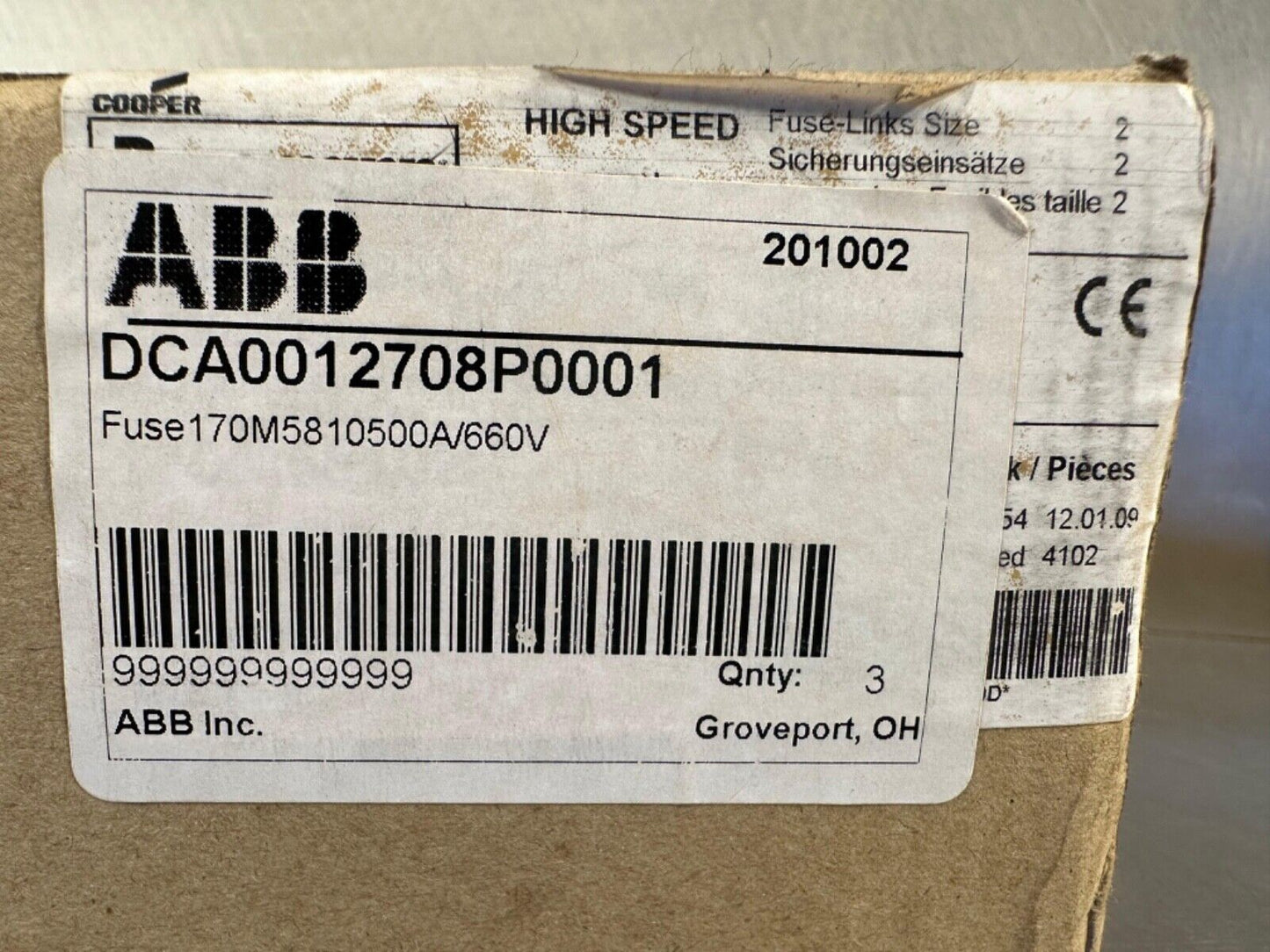 Bussman Fusible 170M5810D 500A 690V Din2 (4C-37)