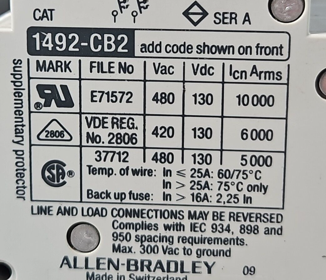 Allen-Bradley 1492-CB2 G320 H1 Ser A Circuit Breaker 32A                  loc4D2